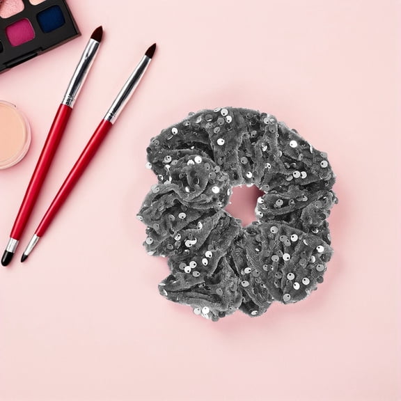 LOLIPPYY 3Pcs Sparkly Velvet Hair Scrunchies in Grey Elastic Bands for Comfortable and Elegant Hair Styling