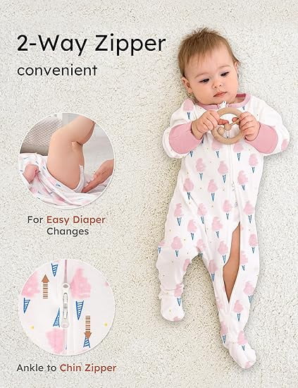 Yoofoss Baby Pajamas 100% Organic Cotton Baby Sleepers for 0-3 Months Boys Girl Clothes 3pcs Footed PJs