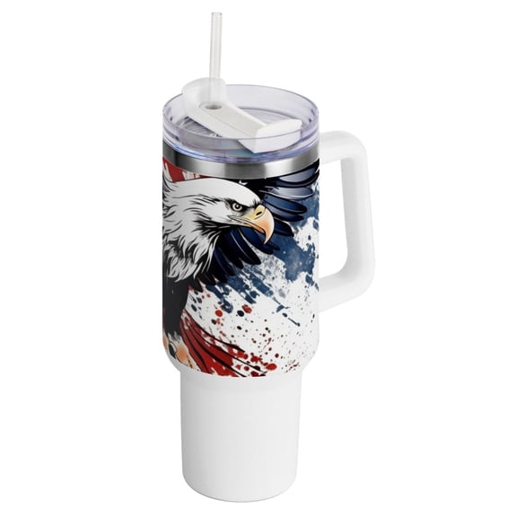 Eagle Blood 40 oz Tumbler with Handle Insulated Travel Mug Lid Straw Leak Proof Steel Vacuum Water Bottles Glasses Fits in Car Cup Holder