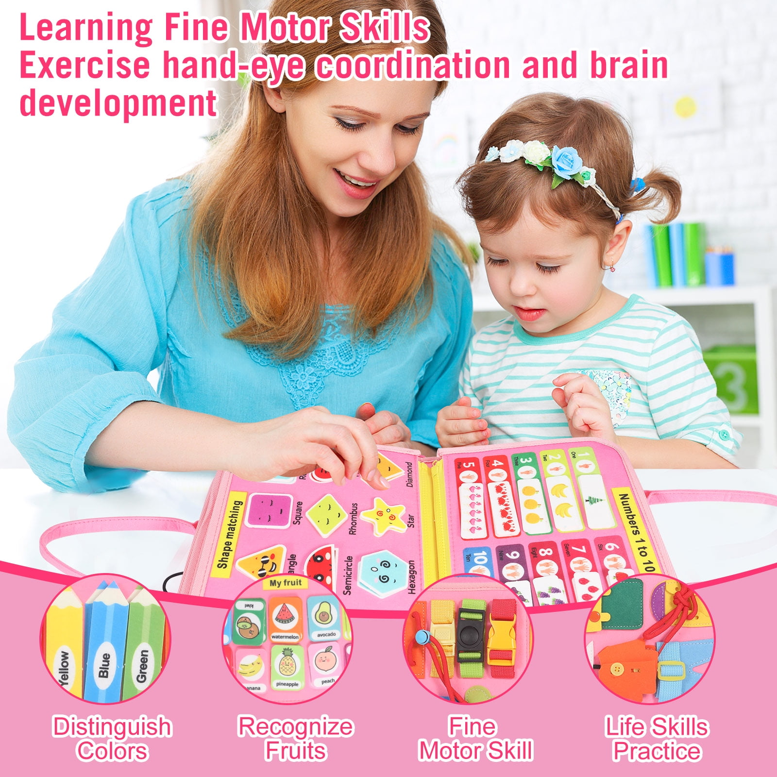 Montessori Busy Board - Ideal Busy Book Toddler Toys & Gifts for Boys & Girls, Toddler Travel Essential for Airplane & Car, Sensory Toys, Great for Baby Gifts for Boys