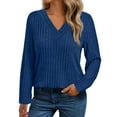 thumbnail image 2 of Mlzmgr Womens Sweaters Long Sleeve Ribbed Knit Casual V Neck Tops Soft Comfy Womens Tops Going out Loungewear, 2 of 5