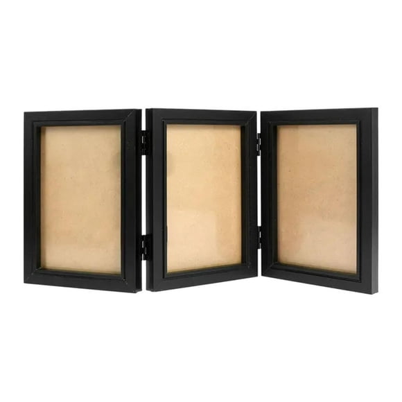 Luzkey Photo Frame Picture Frame 4x6 Decorative Wood Family Photo Collage Photo Holder for Bedroom Entrance Desk Family Friends Gift Black Triple Fold