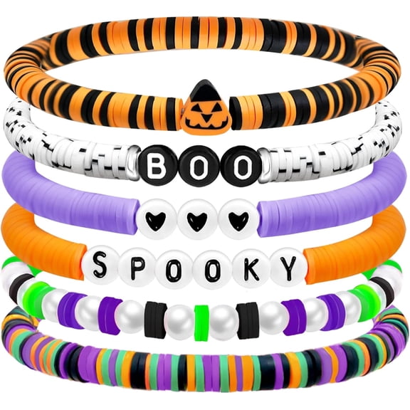 Halloween Bracelet Set, Stretchable Layered Beaded Bracelets, Halloween Party Jewelry and Costume Accessories