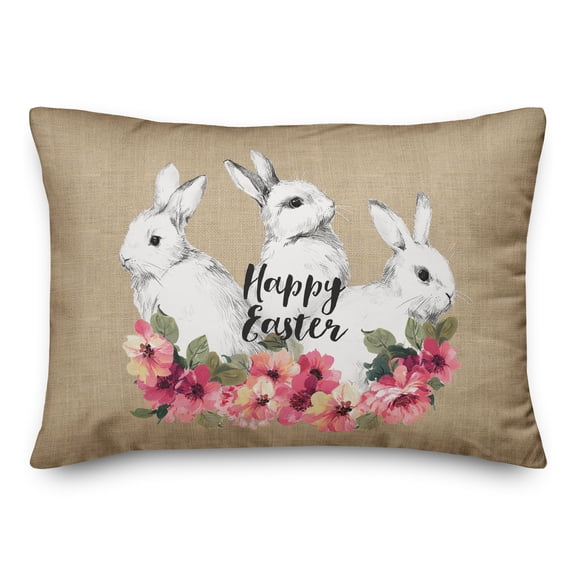 Creative Products Happy Easter Sketched Bunnies 14x20 Spun Poly Pillow