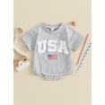 thumbnail image 5 of 4th of July Baby Rompers Infant Girls Boys Fuzzy Letter Flag Embroidery Crew Neck Short Sleeve Bodysuits Summer Jumpsuits, 5 of 10