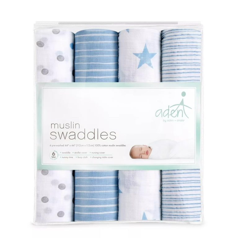 aden anais Essentials Muslin Swaddle Blankets 4 pack Dapper Blue Walmart