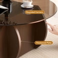thumbnail image 5 of Round Glass Coffee Table, Modern Coffee Table with Glass Top and Wood Base, Minimalist Center Table for Living Room, Small Space Round Coffee Table for Apartment, Office & Lounge, Walnut, 5 of 7