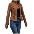 thumbnail image 3 of YDFCWXW Faux Leather Suede Jacket for Women, Long Sleeve Business Casual Blazer Coat, Fall Winter 2025 Fashion Outerwear (Brown, S), 3 of 8