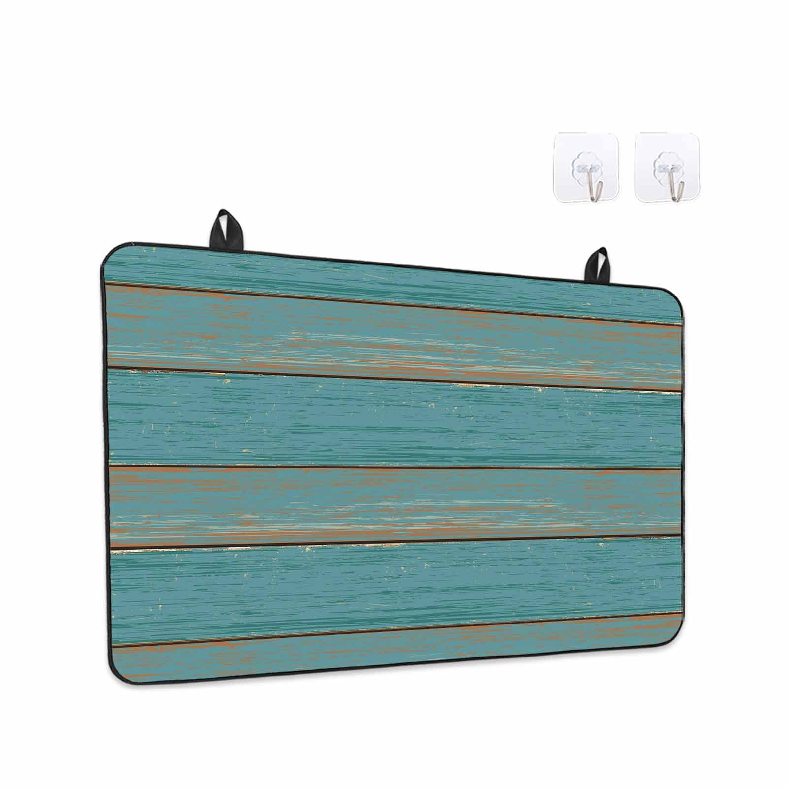 Teal Wood Grain Stove Top Cover for Electric Stove, Heat-proof & Non Slip Glass Top Stove Cover Protector, Farmhouse Vintage Wooden Rustic Kitchen Flat Cooktop Rubber Mat 24x21 Inches