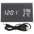 thumbnail image 1 of Reloj despertador digital de madera Jadeshay A MDF negro con control de voz y pantalla LED blanca, 1 of 8