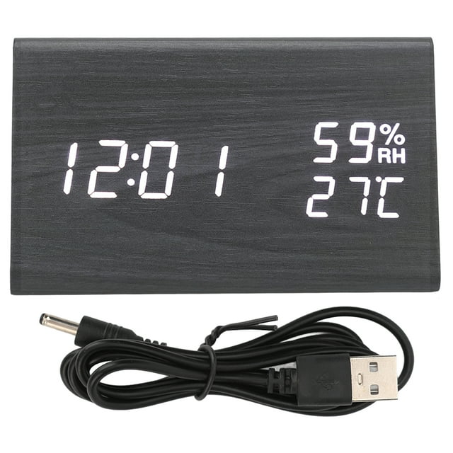 Reloj despertador digital de madera Jadeshay A MDF negro con control de voz y pantalla LED blanca