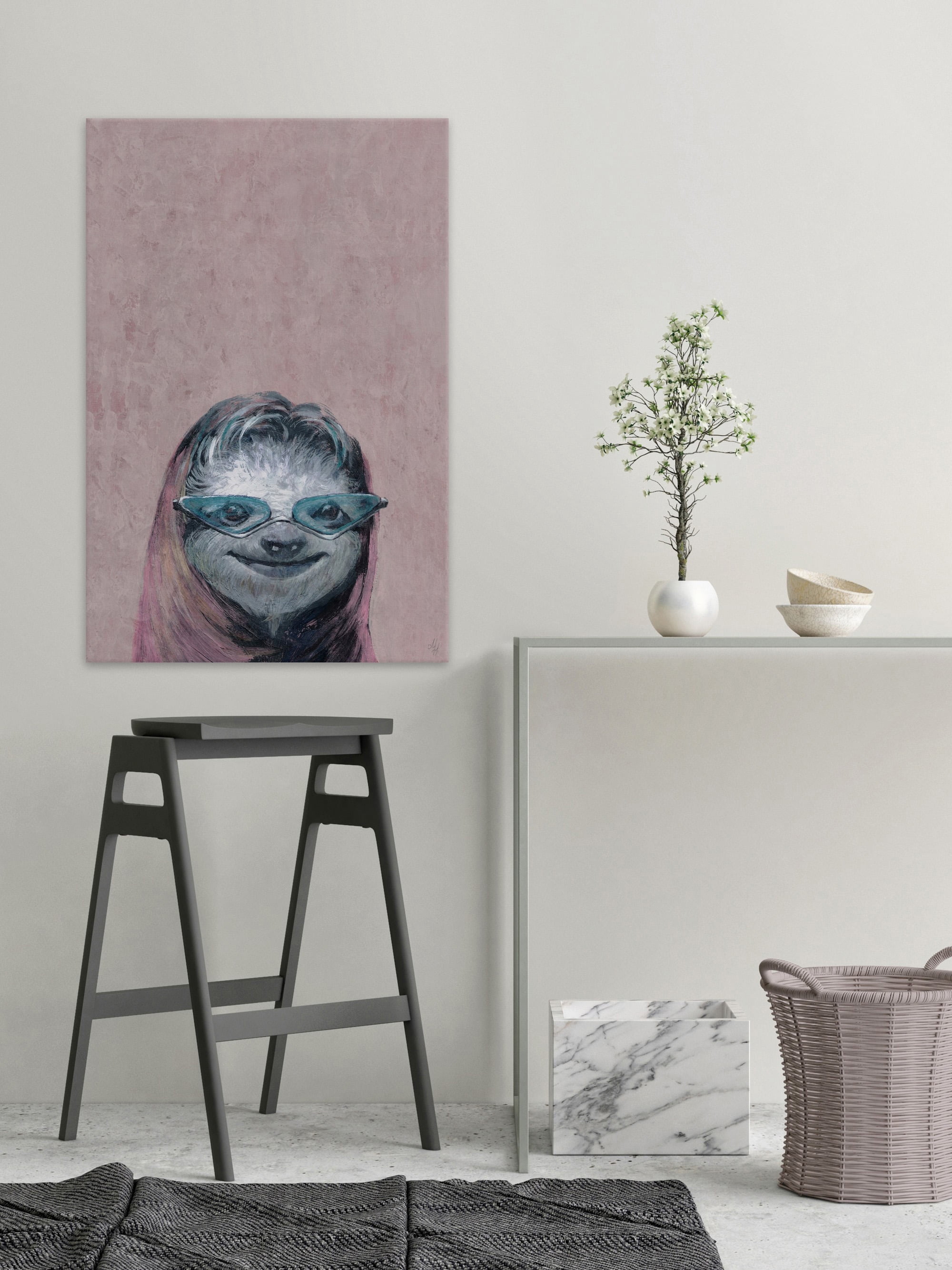 Cheeky Sloth Painting Print on Wrapped Canvas