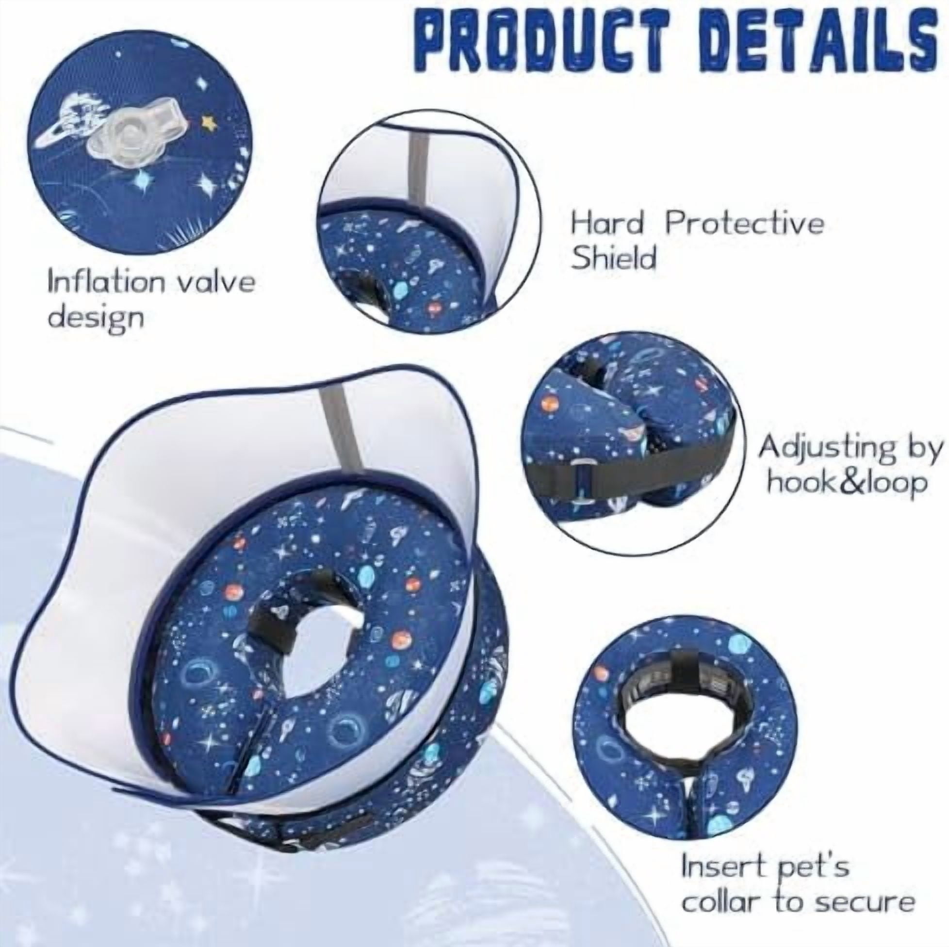 Elevated Inflatable Dog Cone Collar to Stop Licking, Doggie Donut Collar After Surgery, Soft Dog Cone Alternative for Small Medium Large Dogs Navy,S(Neck 7"-9.5")
