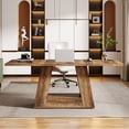 thumbnail image 3 of Tribesigns 63" Dining Table for 6, Farmhouse Wood Table Kitchen Table with Double Pedestal, Rustic Brown, 3 of 9
