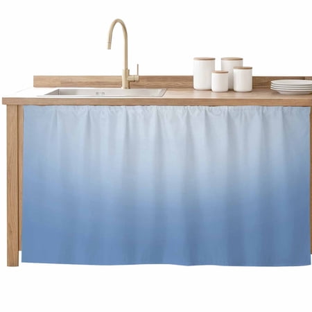 Cabinet Curtain Gradient Blue Kitchen Shelf Curtain Desk Under Sink Curtain Skirt Privacy Drape Cover Solid Color Cabinet Curtains for Kitchen Shelves Laundry Room Bathroom 28x51 Inch