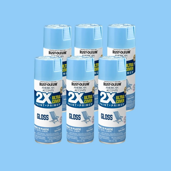 6 Pack, Spa Blue Rust-Oleum American Accents 2X Ultra Cover Gloss Spray Paint-327890, 12 oz