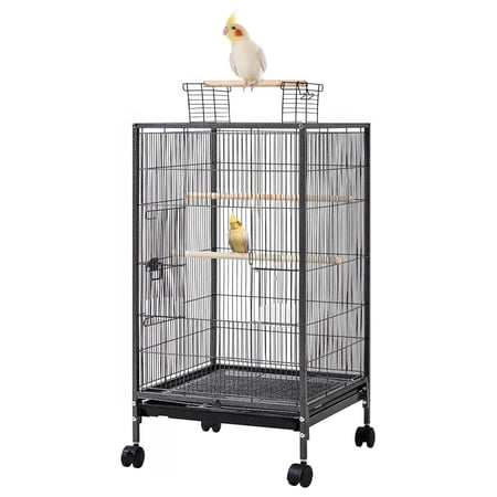 36-Inch Deluxe Sturdy Wrought Iron Flight Open Play Top Cage with Rolling Stand for Parrots Conure Lovebird Cockatiel