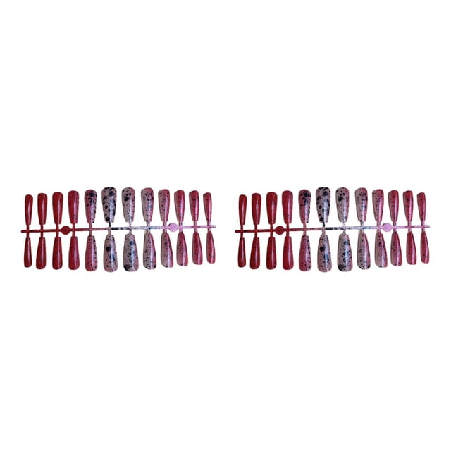 Vogacara 24 Uds de uñas artificiales extralargas envoltura completa puntas de uñas postizas estampado rojo negro 2piezas