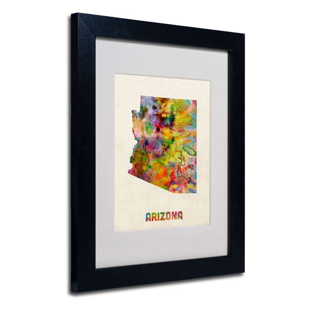 Trademark Fine Art "Arizona Map" Matted Framed Art by Michael Tompsett, Wood Frame