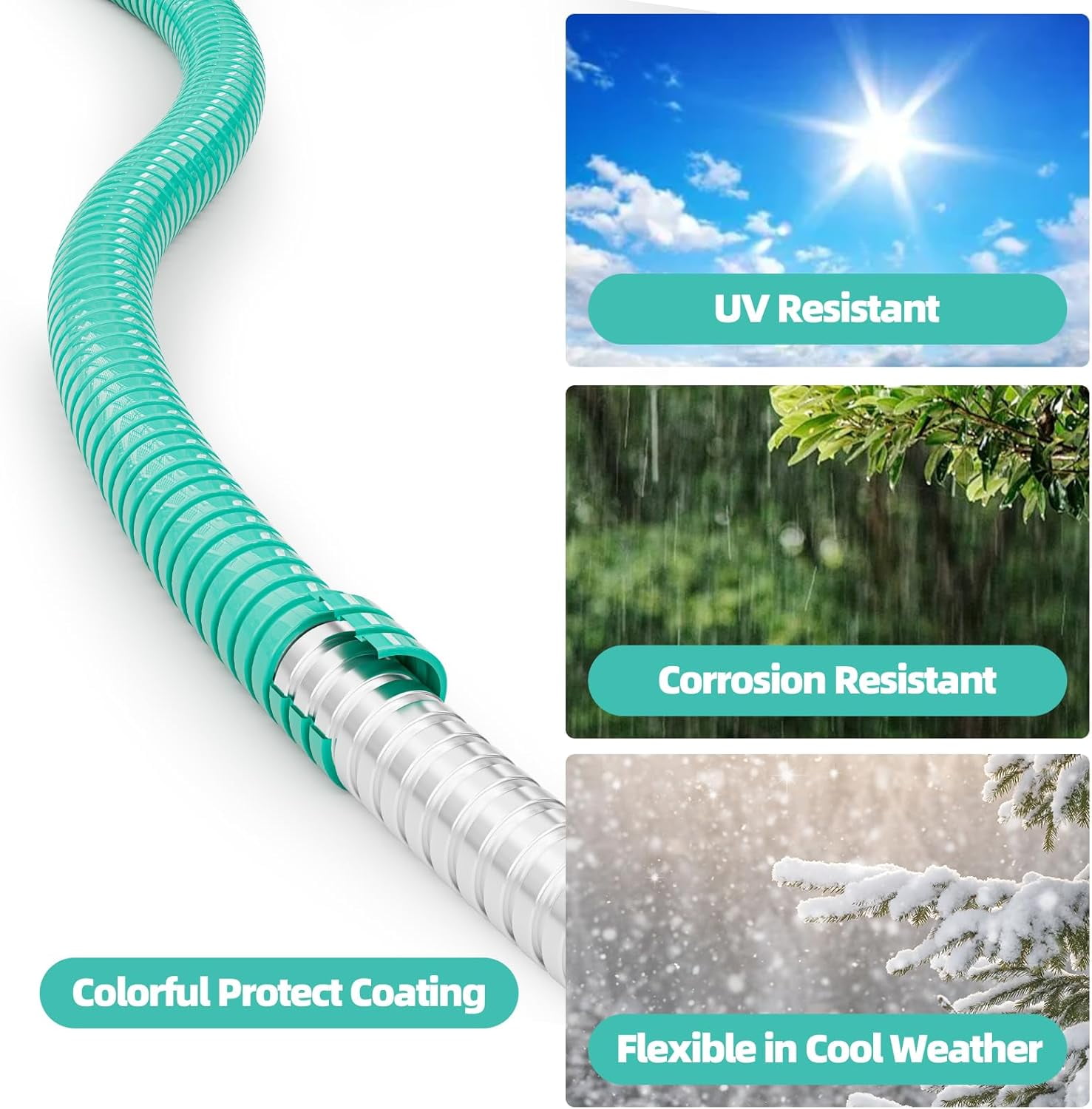 25ft 304 Stainless Steel Garden Hose Metal, Heavy Duty Water Pipe with Nozzles for Yard, Outdoor - Flexible, Never Kink & Tangle, Puncture Resistant (Aqua)