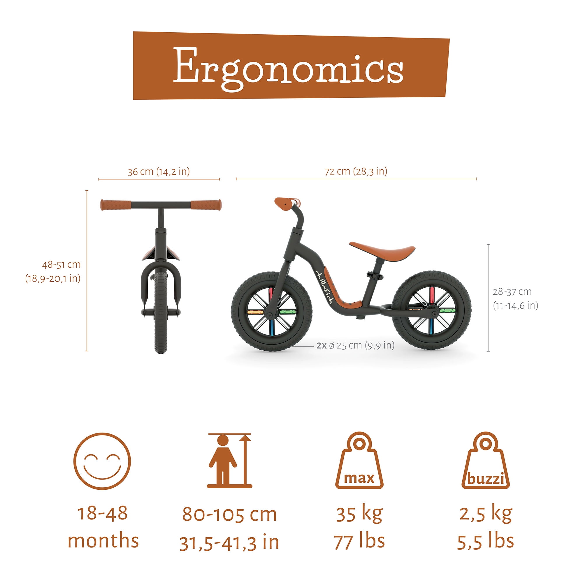 10" Chillafish Buzzi Balance Bike for Kids 1.5 Years and Older, Lightweight Toddler Bike, Black