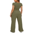 thumbnail image 4 of LYMAYTER Women Casual Suit Short Sleeve Ruched Tops High Waisted Wide Leg Pants Tracksuit Sets XS-2XL, 4 of 9