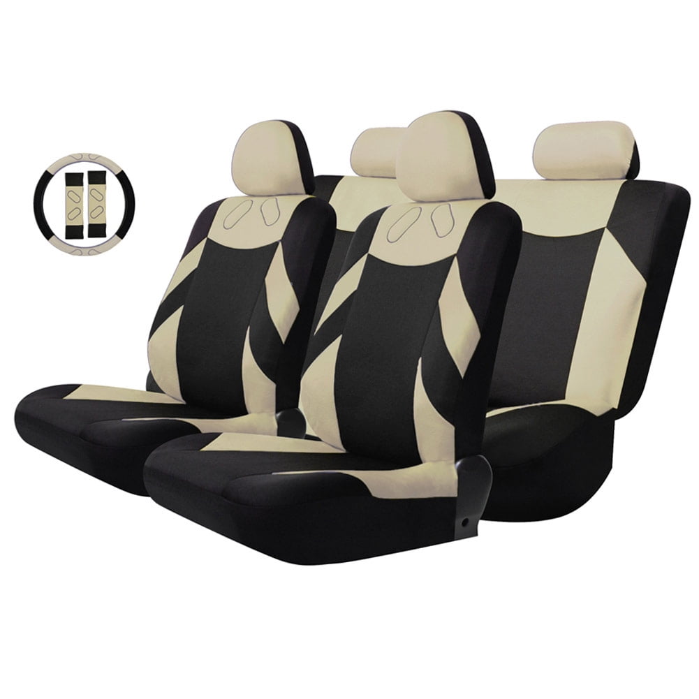 Accent Car Seat Covers /& Steering Wheel Cover Polyester Comfort Cloth Simply Covered Beige
