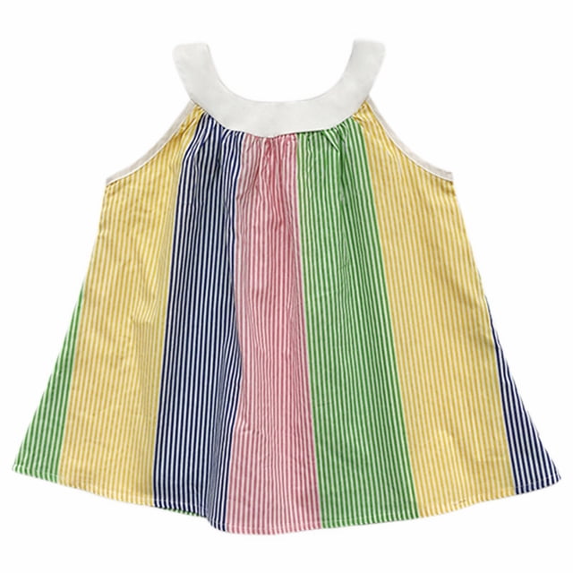 HBFAGFB Robes d'Été pour Filles Robe de Fête Sans Manches à Rayures Décontractée Taille 130