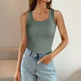 thumbnail image 3 of Lixiuxyad Women Ribbed Vest Summer Scoop Neck Slim Top Casual Basic Knitted Sleeveless Shirt Summer Tee Shirts,Green L, 3 of 5