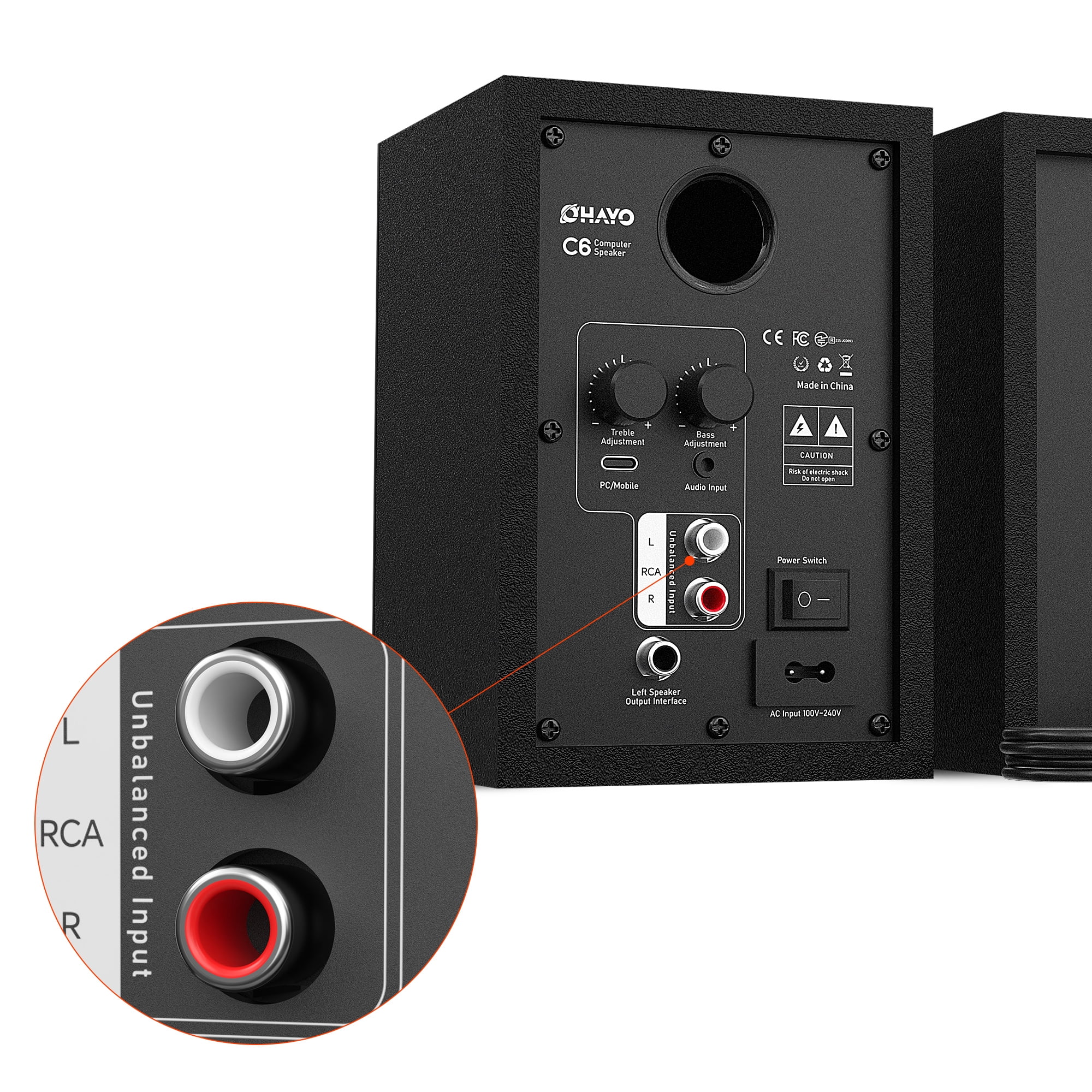Ortiza 60W Computer Speakers for Music and Gaming, Active Bluetooth 5.3, Stereo 2.0 Speakers for Desktop PC or Laptop, 3.5mm Aux RCA Input, USB-Powered, 1 Pair, Black