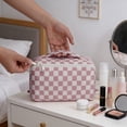 thumbnail image 5 of Travel Makeup Bag for Women, Large Capacity Portable Cosmetic Bags Make up Organizer Pouch with Handle, Flat Open Toiletry Bag for Toiletries, Brush, 5 of 9