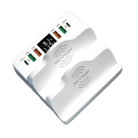 80W 6 Ports USB Charger Station With Dual Wireless Charger Stand Quick Charge 3.0 PD Fast Charger