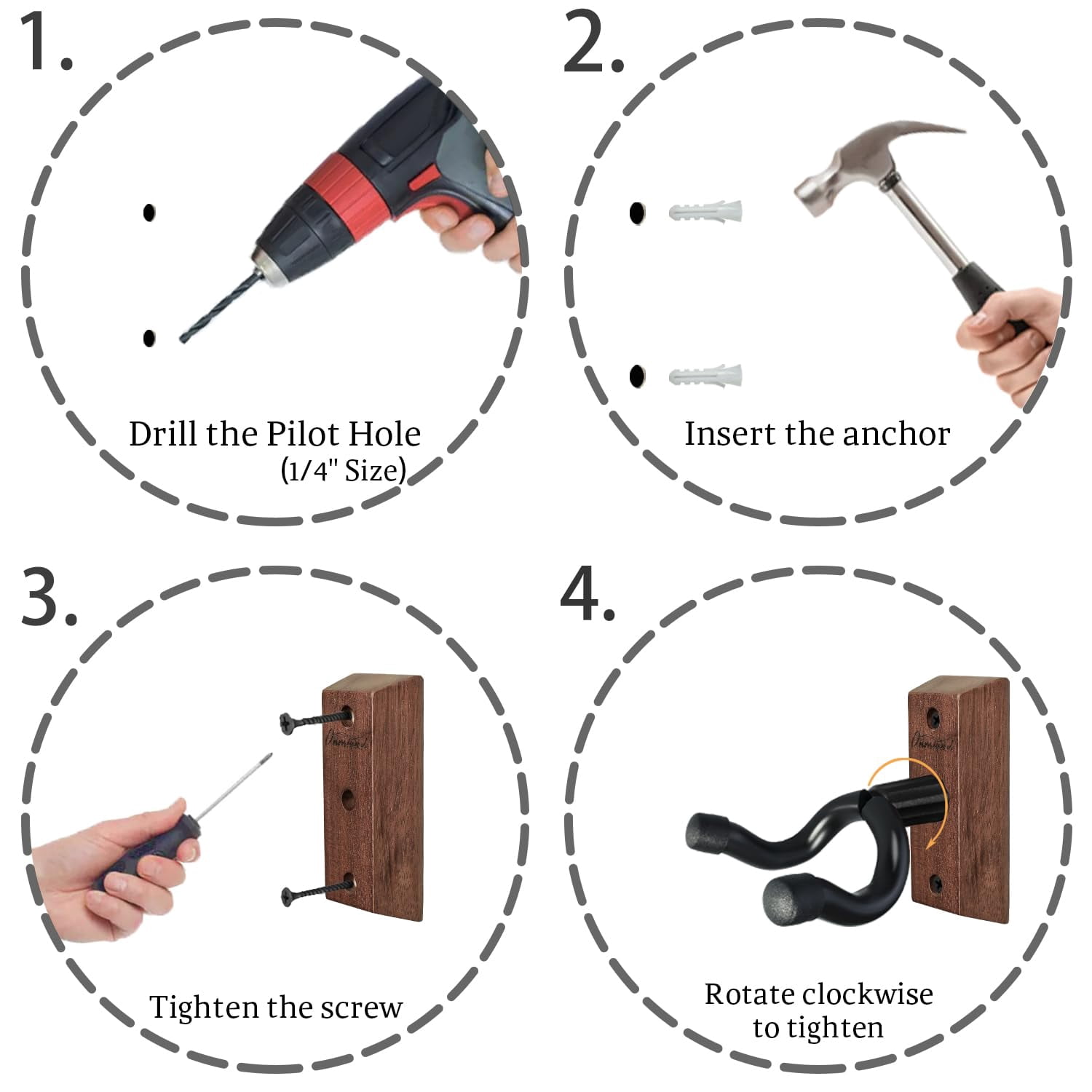 Guitar Wall Mount 3 Pack  Acacia Hardwood Hanger U-shaped Holder Hook Stand For Acoustic Electric Banjo Bass Player Men Boy
