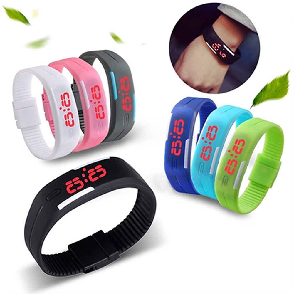 Trayknick Men Women Fashion Silicone Red LED Sports Bracelet Touch Digital Wrist Watch Light Blue