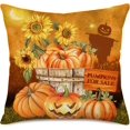 thumbnail image 3 of Set of 4 Decorative Throw Pillow Cover for Couch Sofa, Autumn with Pumpkin Patch Sunflower Scarecrow Maple Leaf Thanksgiving Halloween Farmhouse Decor Pillow Case 18"x18" (Pumpkins for Sale), 3 of 6