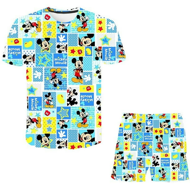 Ropa de bebé Mickey, conjuntos de ropa de verano para niños, camisetas de moda + Mickey Mouse, traje corto de 2 uds, ropa de Mickey Mouse para niños, 6M Gao Jinjia LED
