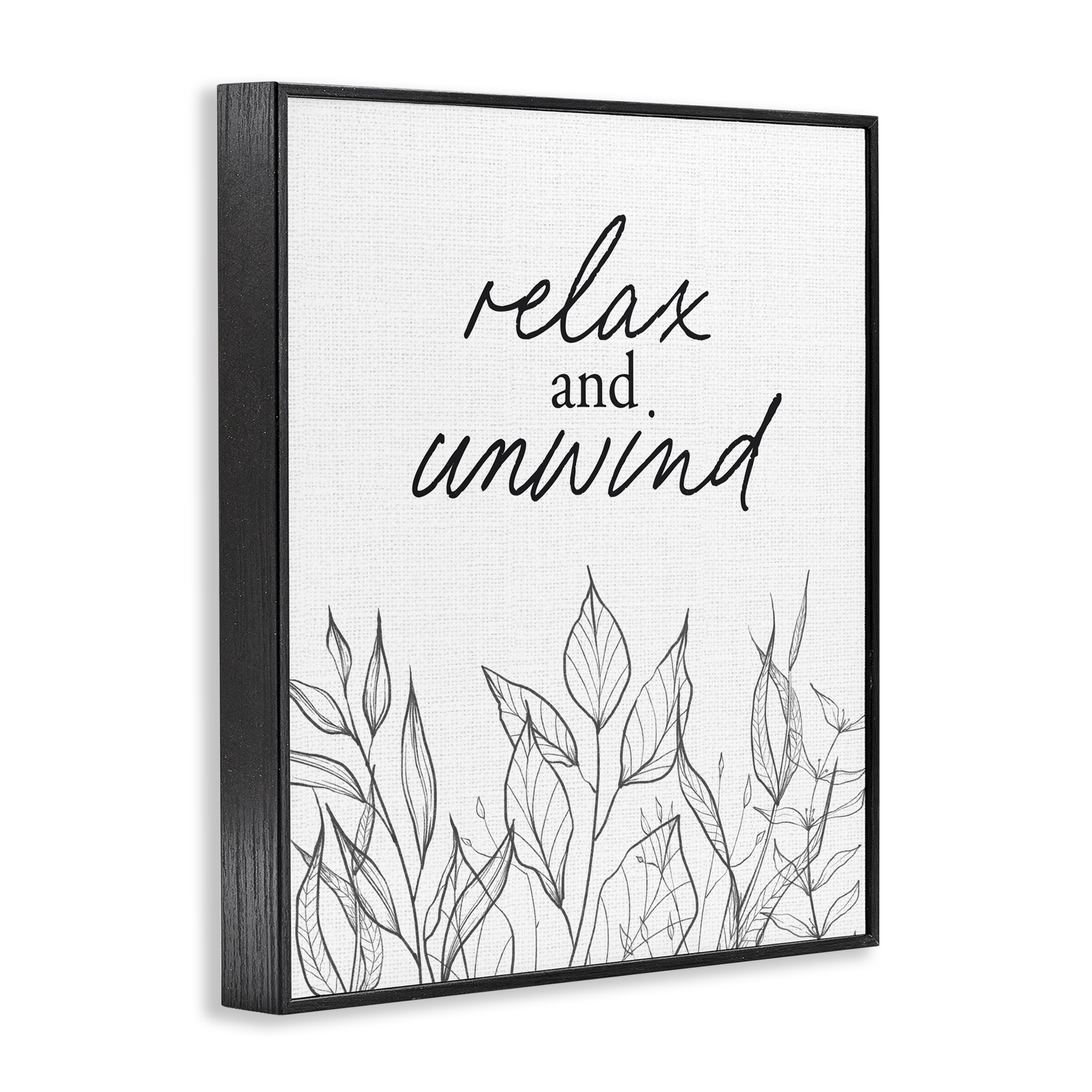 Relax Unwind Minimalist Leaves Black Framed Giclee Art, design by Lettered and Lined