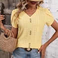thumbnail image 7 of Wenyuyu Short Sleeve Tops for Women Summer Cute Petal Sleeve V Neck Blouses Solid Loose Fit Eyelet Button Decor Tees Yellow S, 7 of 7