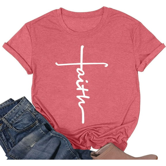 Faith Shirt Women Short Sleeve Crew Neck Cute Tee Graphic Shirts Tops Christian T-Shirts for Women