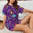 thumbnail image 4 of Pofeuu Retro 80s Style Print Women's Pajama Set Short/Shorts Soft Button PJs Elastic Drawstring Waist Sleepwear-XX-Large, 4 of 6