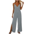 thumbnail image 2 of LEBONYARD Pink Jumpsuit,Women's V-Neck Jumpsuit with Adjustable Straps Side Slits and Pockets Gray M, 2 of 7
