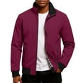 thumbnail image 2 of dGslk Men Lightweight Stand Collar Casual Jacket Windproof Bomber Jacket with Zipper Closure and Plaid Lining for Daily Wear Wine M, 2 of 2