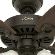 Hunter - Builder Indoor Ceiling Fan With Light, 52-inch, New Bronze, Traditional-style, 3-speed WhisperWind Motor, 53238, for Living Rooms, Bedrooms