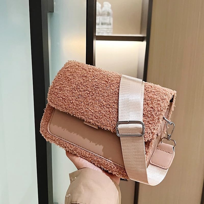 Plush Crossbody Bags for Women Small Crossbody Camera Bag Purse with Wide Strap Trendy Design Shoulder Square Bag