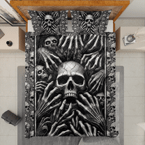 Lotusprinthandmade Horror Skull Quilt Bedding Set (White Binding) 5 Sizes (Made in Vietnam) (55x60), Scary Skull-Themed Quilt Bedding, Halloween Skull Bedroom Decor