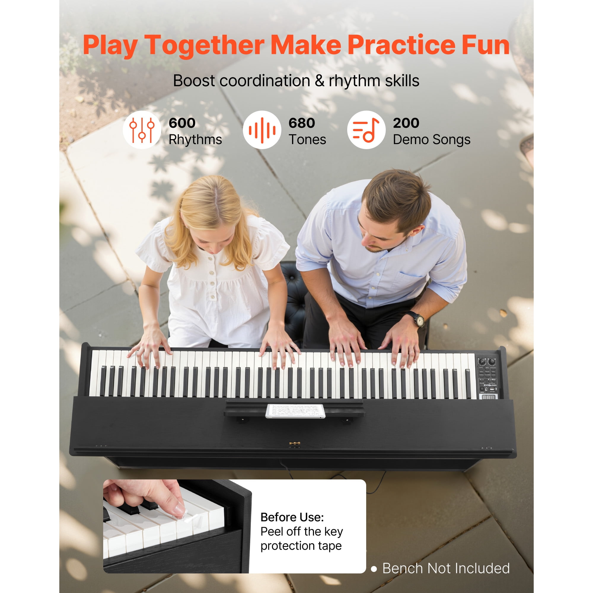 KFFKFF 88-Key Weighted Digital Piano with Stand, Power Adapter, Triple Pedal, 680 Tones, Wireless Connectivity, Headphones, and Accessories for Beginners