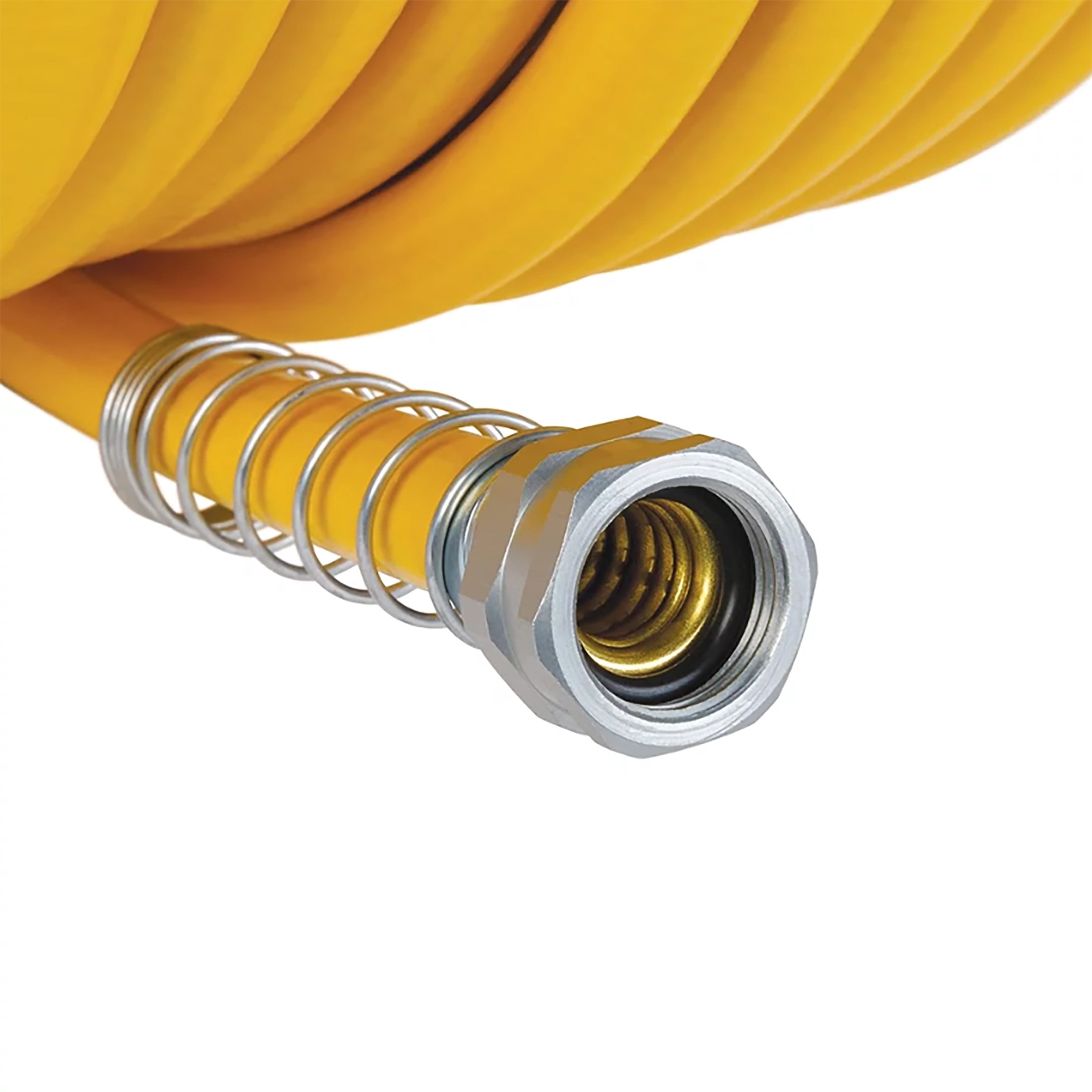 Gilmour Flexogen 50ft Heavy Duty Garden Hose, 5/8" All-Weather Water Hose with Crush-Resistant Aluminum Fittings, 500 PSI Burst Strength, Kink & Leak Resistant, Yellow