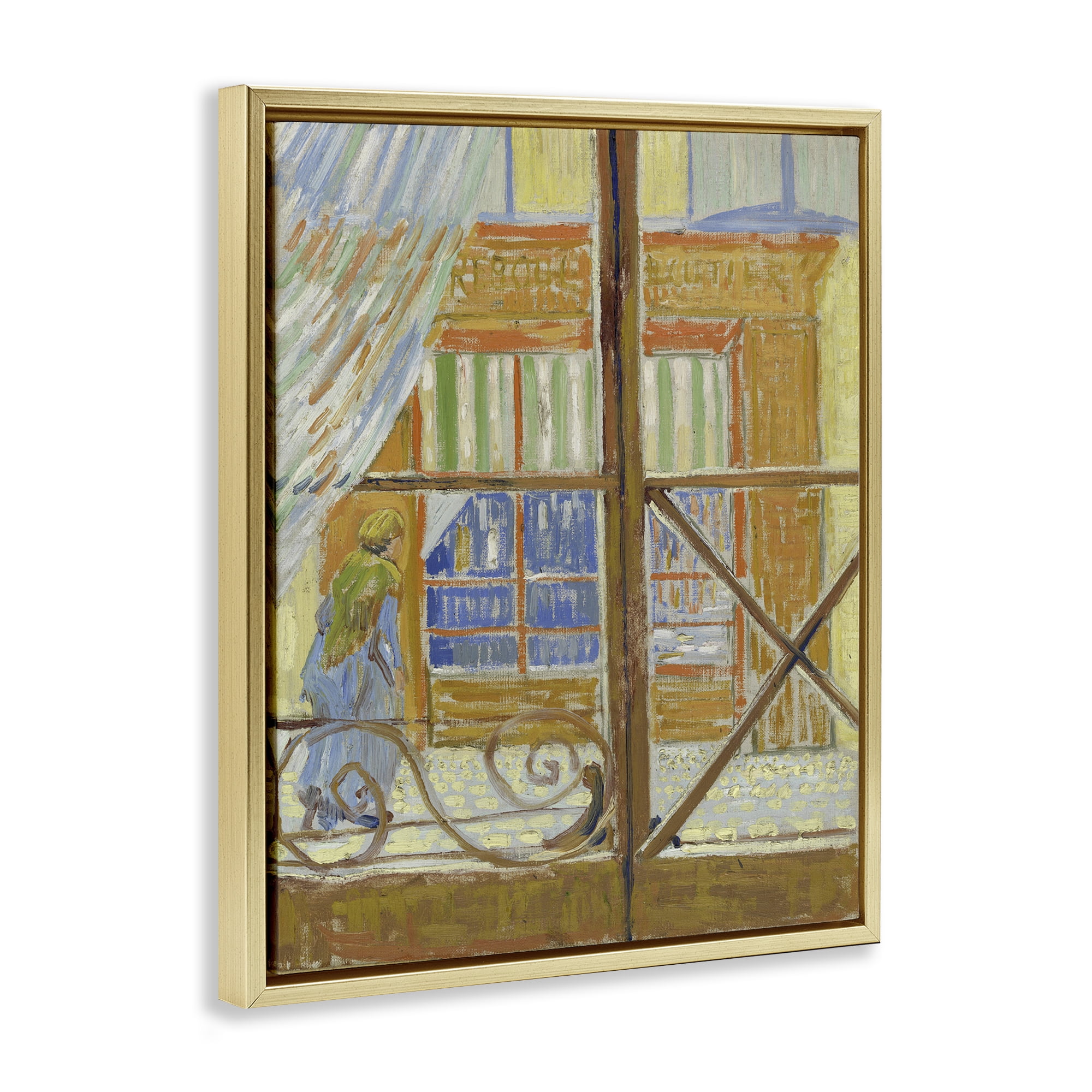 Stupell Industries Van Gogh View of Butcher's Shop Buildings & Architecture Painting Gold Floater Framed Canvas Art Print Wall Art, 17 x 21