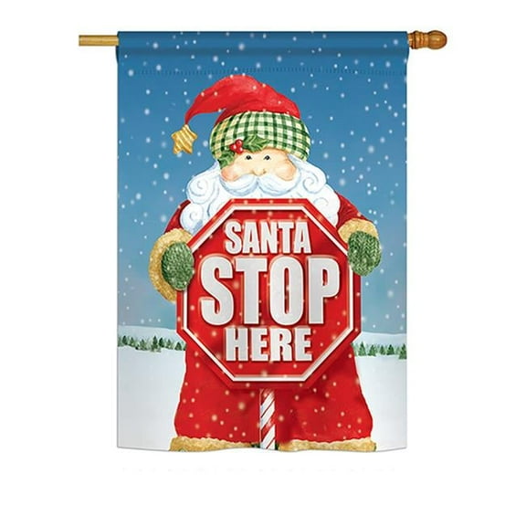 Breeze Decor BD-XM-H-114137-IP-BO-DS02-US Santa Stop Here Winter - Seasonal Christmas Impressions Decorative Vertical House Flag - 28 x 40 in.