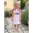 thumbnail image 6 of BemeyourBBs Toddler Baby Girl Back to School Dress Kids Kindergarten Outfits Toddler Girl Summer Tank Dress Sleeveless 2 3 4 5 6 7 Years Apple Embroidery Striped Bow Decor A-Line Dress, 6 of 9
